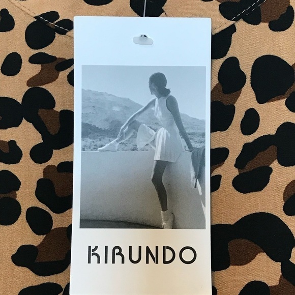 Kirundo Leopard Print Dress Size M Balloon Sleeve Drawstring Waist Buttons NEW - Picture 7 of 10
